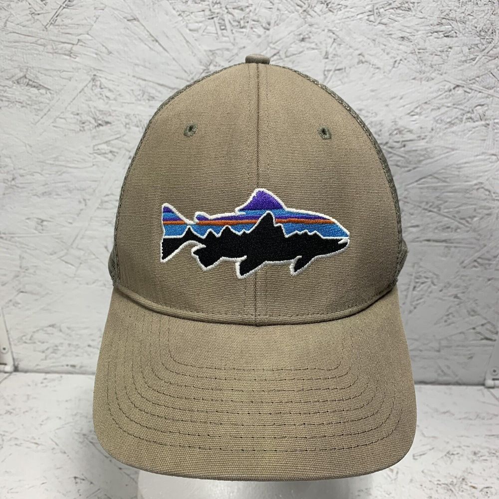 Vintage Patagonia Fish Shark Hat Khaki Fishing Trail Hike Outdoor Mesh Cap - Picture 2 of 10